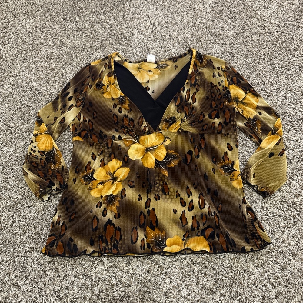 Cocomo Yellow and Brown Floral Leopard Blouse